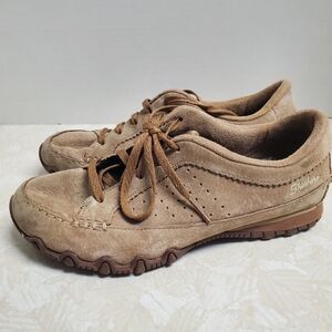 Womens Skechers Biker Light Brown Suede Sneakers